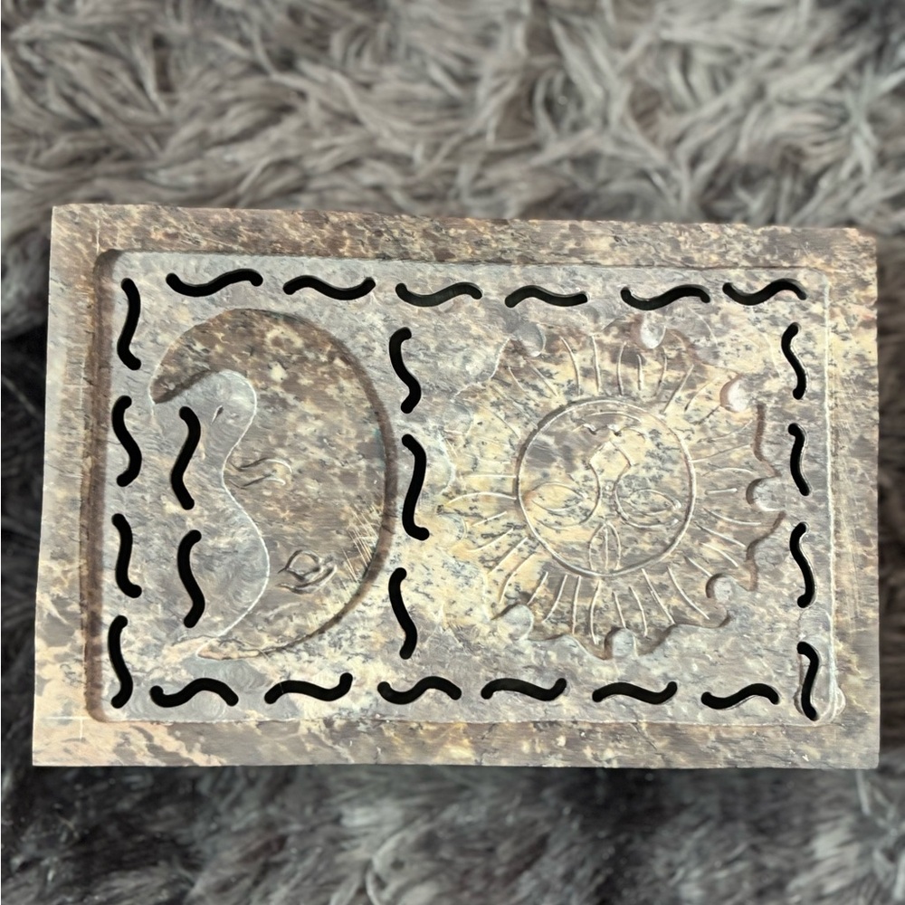 Artisan Stone Sun and Moon Soapstone Decorative Box